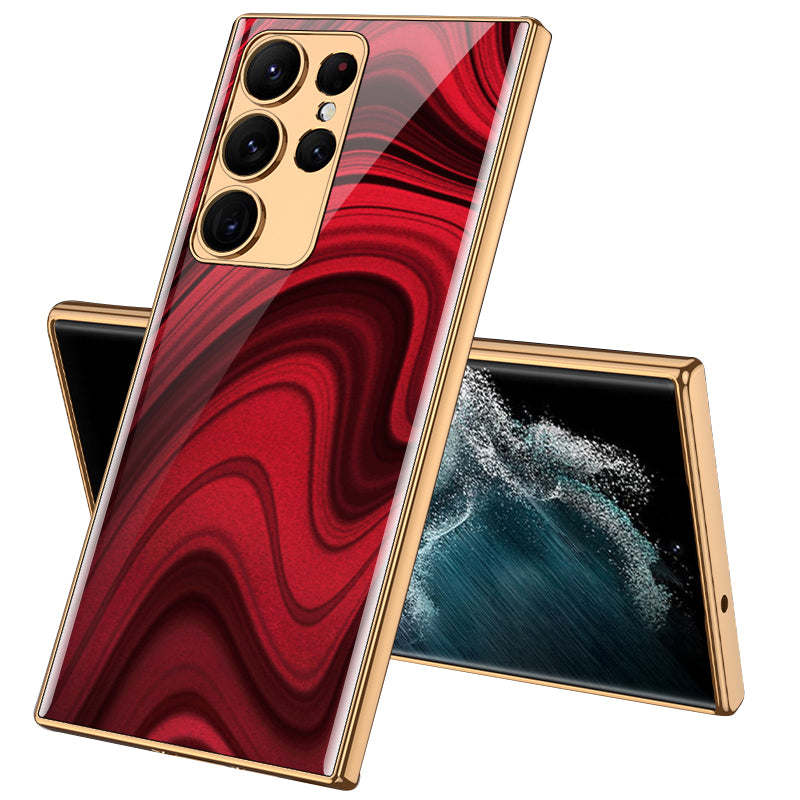 GKK Style-3 For Samsung Galaxy S23 Ultra Pattern Printing Electroplated Phone Case Tempered Glass PC Anti-scratch Cover GKK Style-3 For Samsung Galaxy S23 Ultra Pattern Printing Electroplated Phone Case Tempered Glass PC Anti-scratch Cover